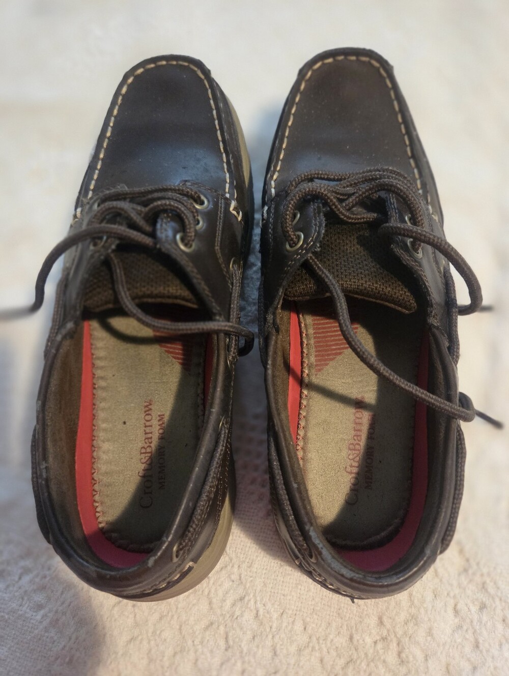 croft & barrow Dark Brown Leather Boat Shoes with Red Trim